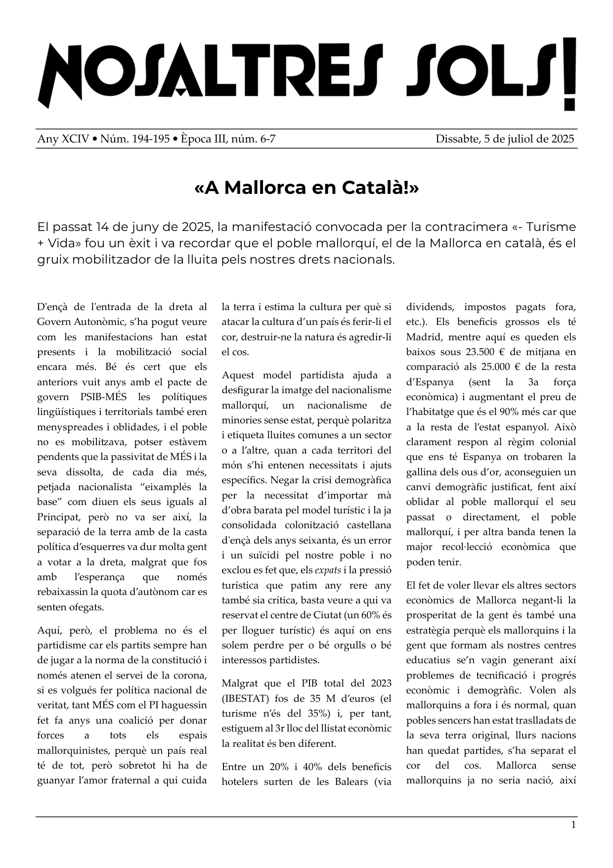 Portada del butlletí NS! 194-195